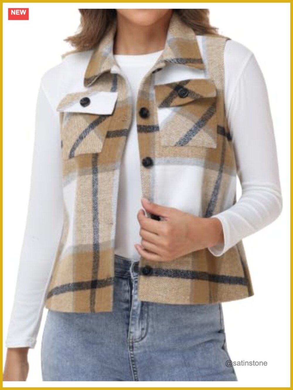 Women's Sleeveless Plaid Vest Button Down Flannel Layering Top